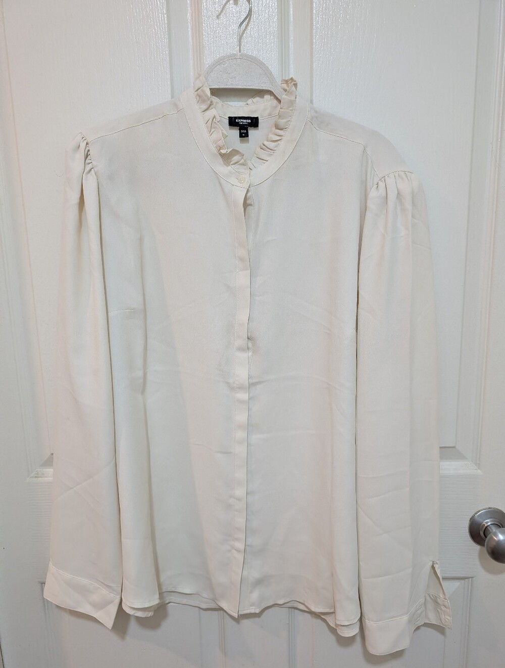 Express Cream Relaxed Ruffle Collar Button-DownNeck Portofino Shirt